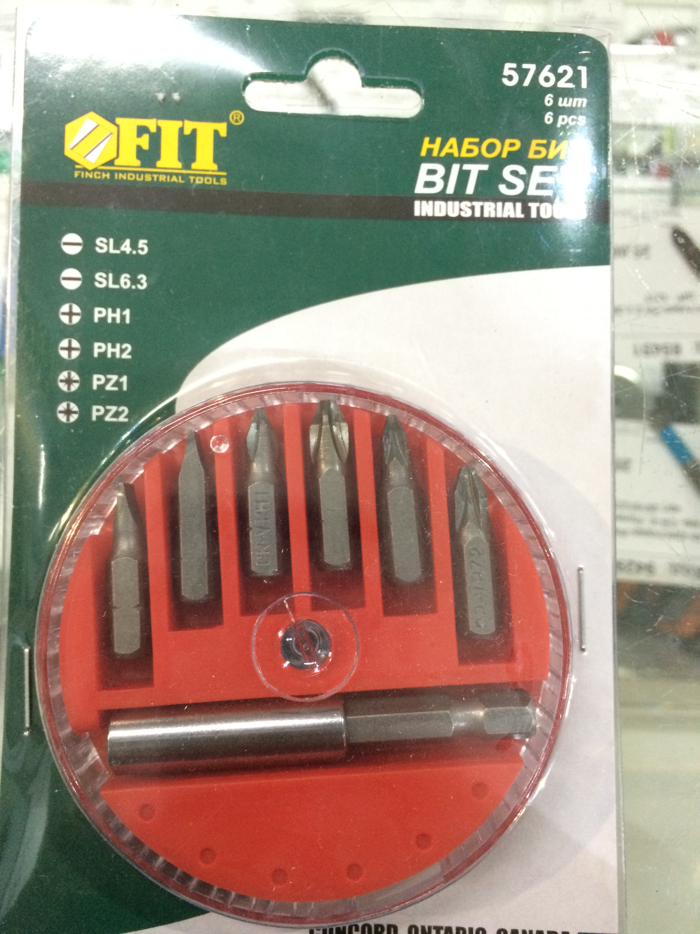 Набор бит 6 шт. CrV, 25 мм + адаптор Фит. 57621