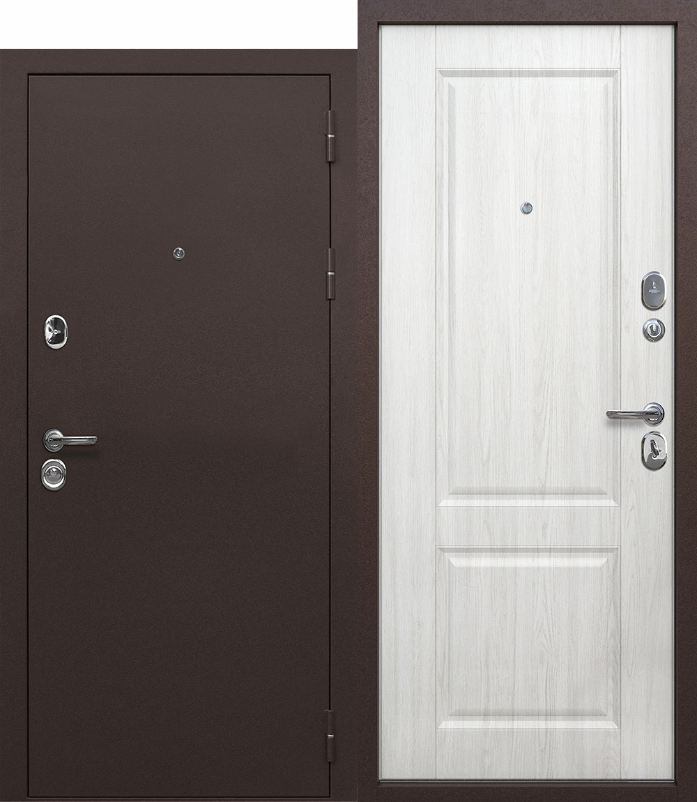 Дверь стальная 9 см метал. медный антик Белый ясень 860*2050 левая